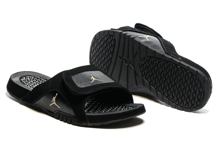 2016 Air Jordan Hydro 12 Slide Sandals Black Metallic Gold Star Black