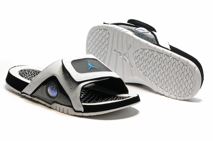 2016 Air Jordan Hydro 13 Slide Sandals White Black Blue - Click Image to Close