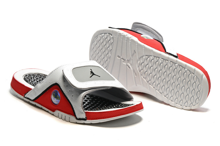 2016 Air Jordan Hydro 13 Slide Sandals White Black True Red Cement Grey - Click Image to Close