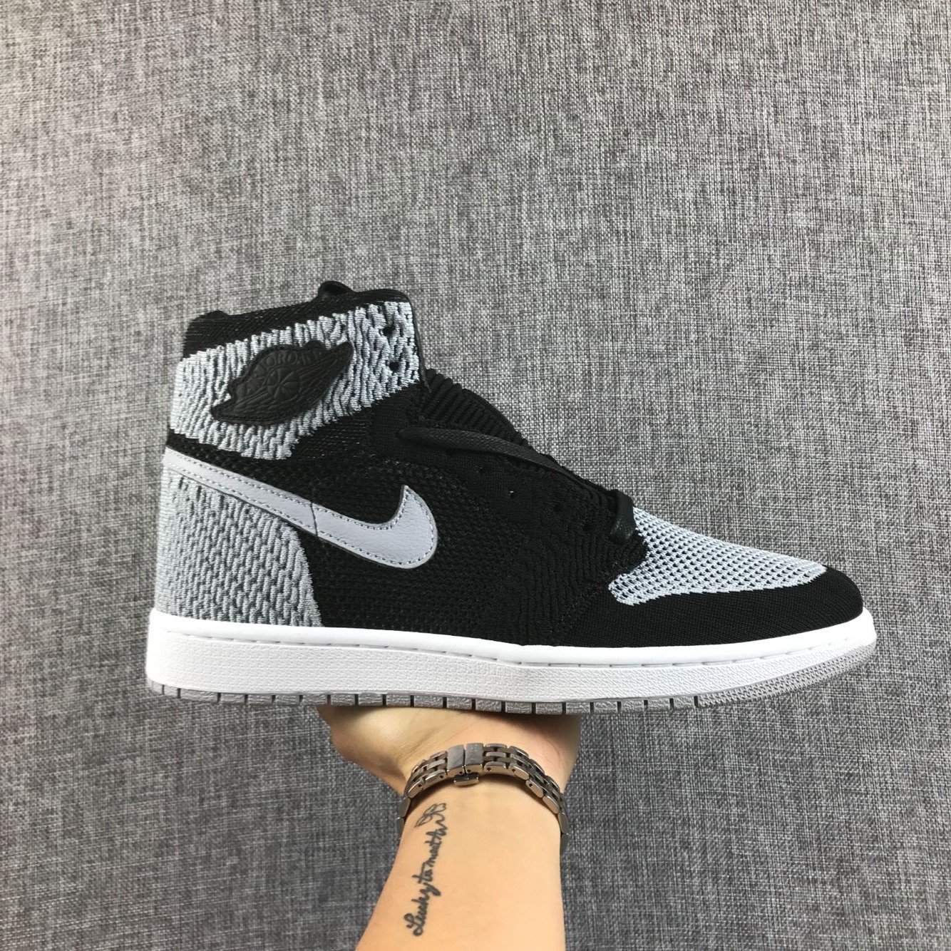 2017 Men Air Jordan 1 Flyknit Black Grey Shoes