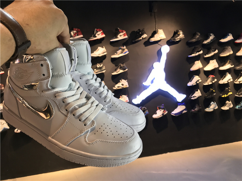 2017 Men Air Jordan 1 White Silver Shoes - Click Image to Close