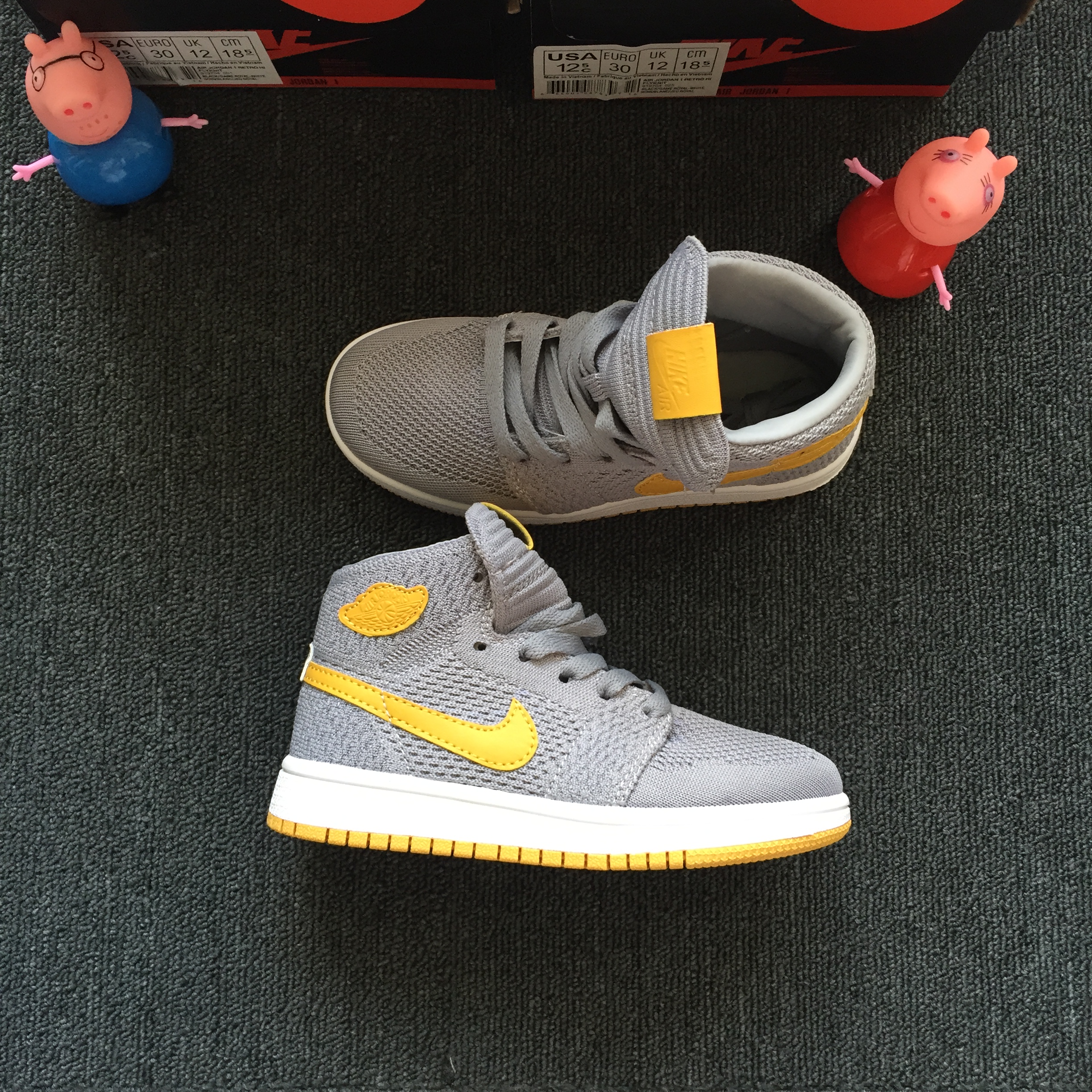 2018 Air Jordan 1 Knit Grey Yellow Shoes For Kids - Click Image to Close