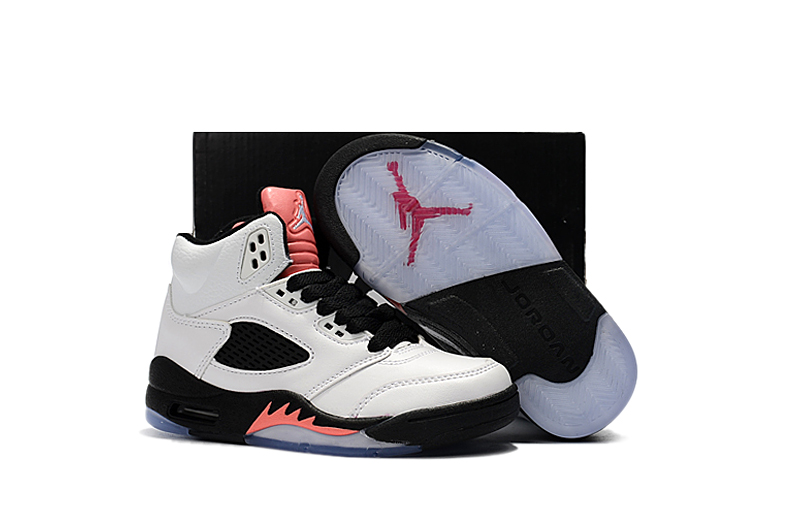 2018 Air Jordan 5 White Black Pink Shoes For Kids - Click Image to Close