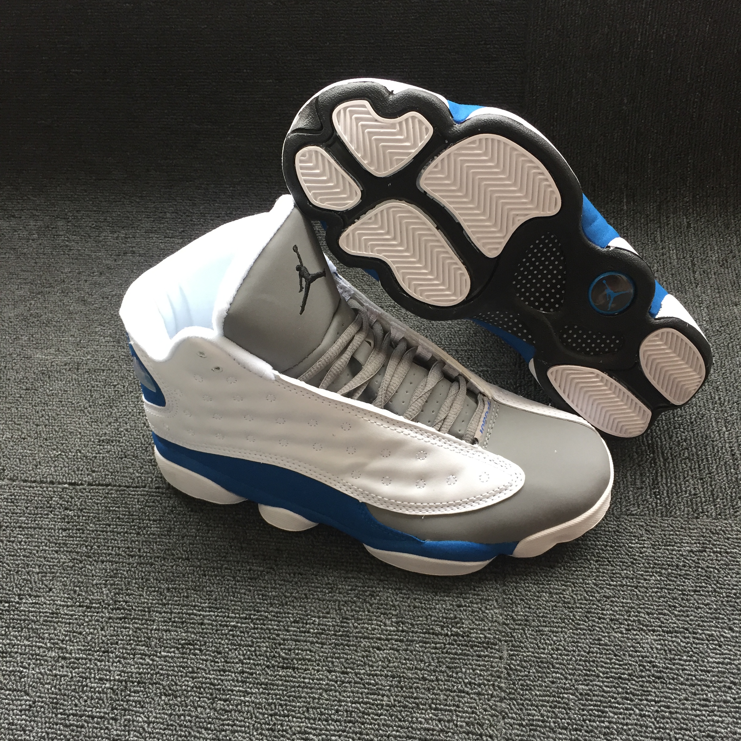 2018 Men Air Jordan 13 White Grey Blue Shoes - Click Image to Close