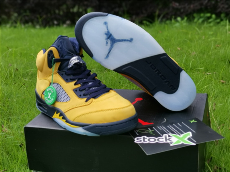 jordan 5 retro michigan amarillo college navy shoes - Click Image to Close