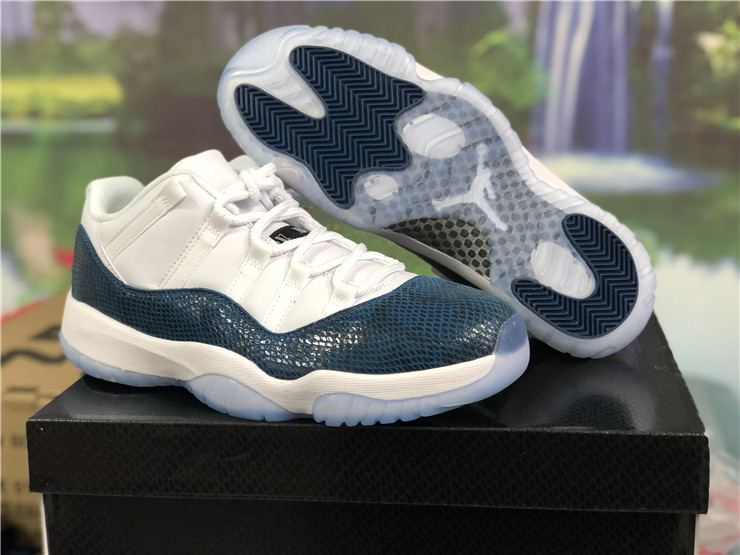 latest jordan 11 retro low blue snakeskin white black navy shoes - Click Image to Close