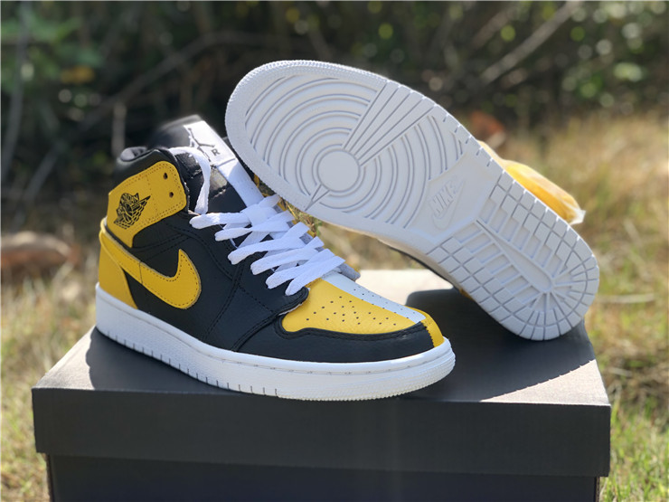 jordan 1 mid black yellow white shoes