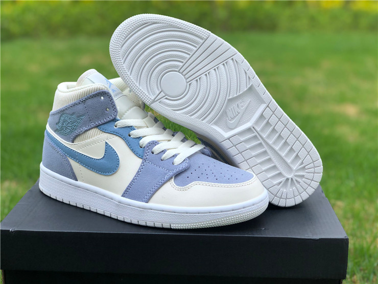 latest jordan 1 mid blue suede white shoes