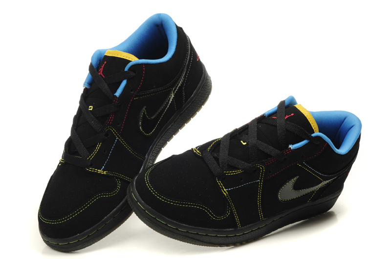 Comfortable Low-cut Air Jordan 1 Black Blue Shoes