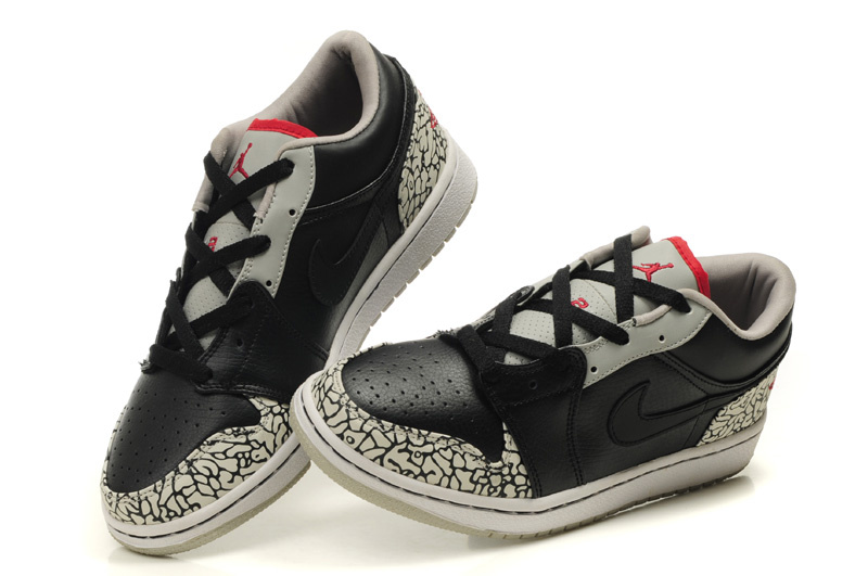 Comfortable Low-cut Air Jordan 1 Black Grey Cement Shoes - Click Image to Close