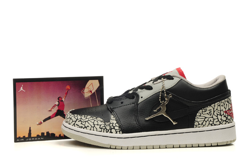 Comfortable Low-cut Air Jordan 1 Black Grey Cement Shoes - Click Image to Close