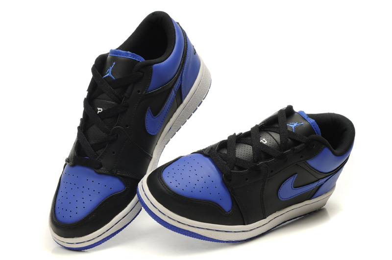 Comfortable Low-cut Air Jordan 1 Black White Blue Shoes - Click Image to Close