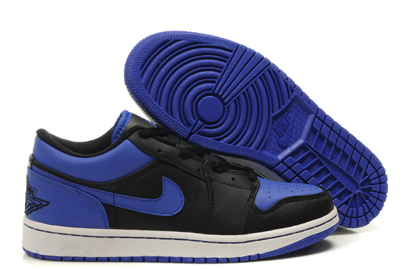 Comfortable Low-cut Air Jordan 1 Black White Blue Shoes