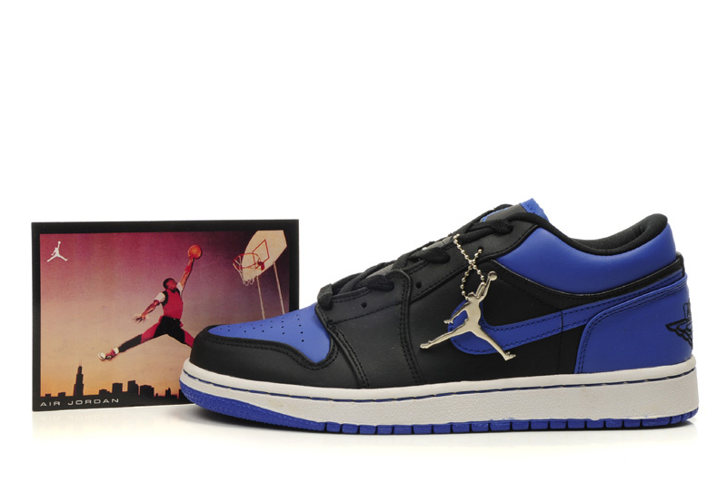 Comfortable Low-cut Air Jordan 1 Black White Blue Shoes - Click Image to Close