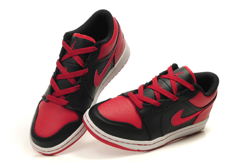 Comfortable Low-cut Air Jordan 1 Black White Red Shoes - Click Image to Close