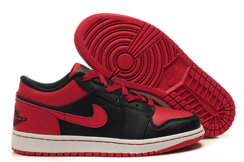 Comfortable Low-cut Air Jordan 1 Black White Red Shoes - Click Image to Close