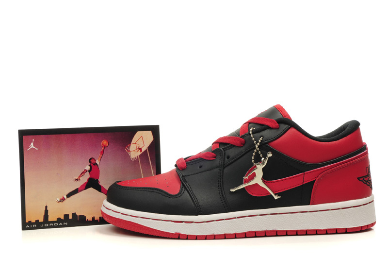 Comfortable Low-cut Air Jordan 1 Black White Red Shoes - Click Image to Close