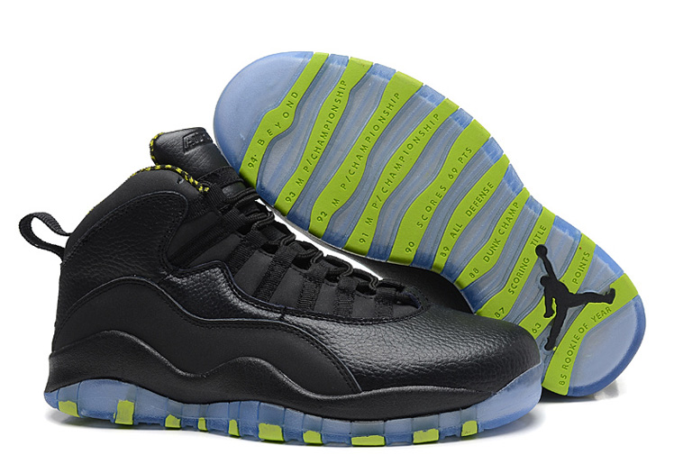 Air Jordan 10 X Retro Black Cool Grey Anthracite Venom Green - Click Image to Close