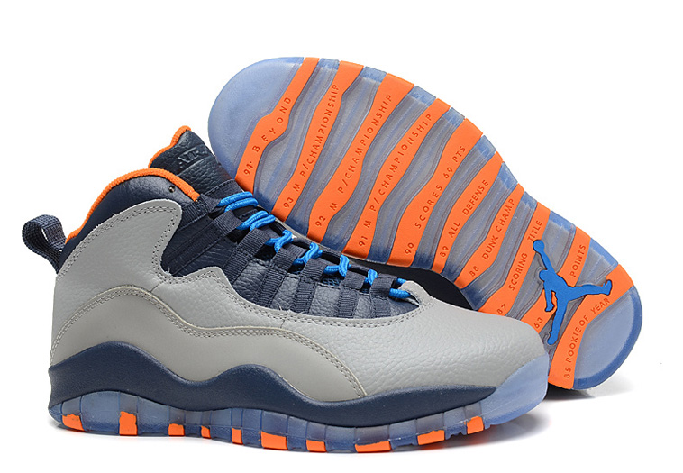 Air Jordan 10 X Retro Bobcats Wolf Grey New Slate Atomic Orange Dark Powder Blue - Click Image to Close