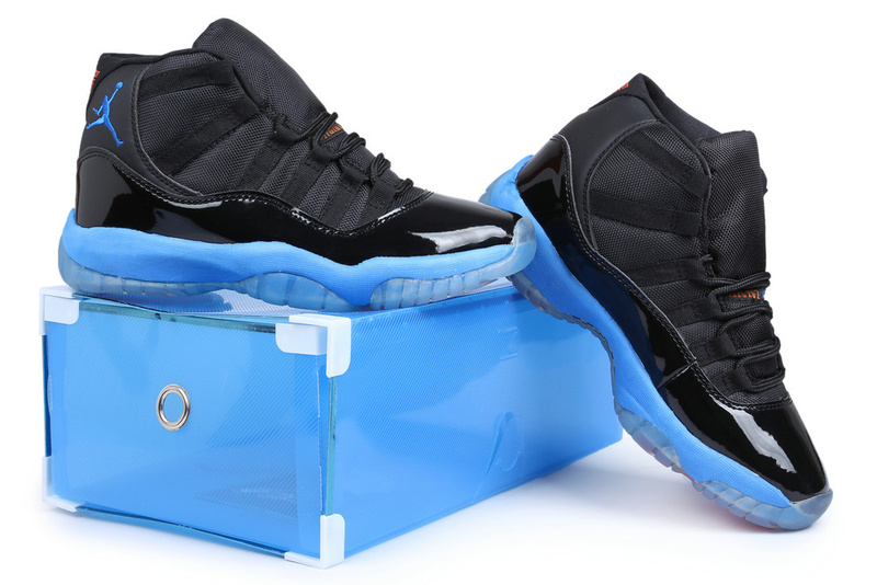 Air Jordan 11 Knicks Edition Black Blue Orange Shoes - Click Image to Close