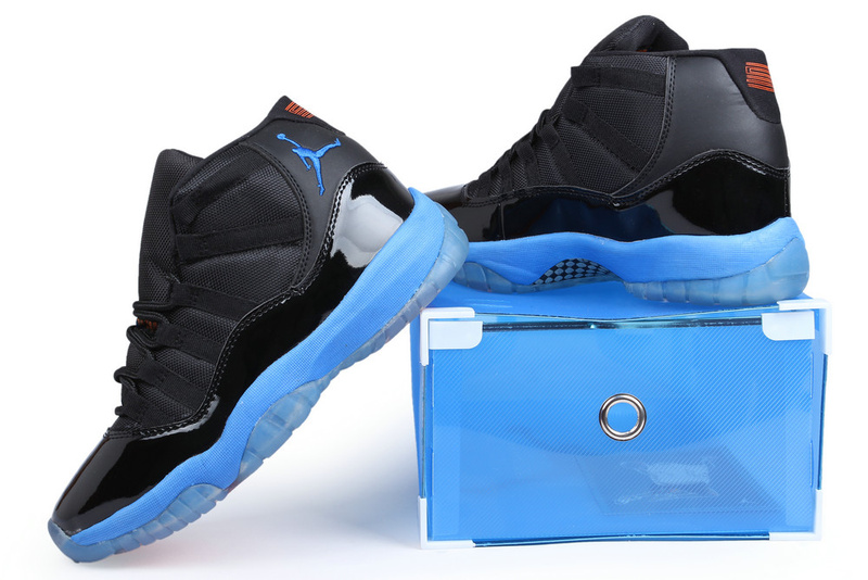 Air Jordan 11 Knicks Edition Black Blue Orange Shoes - Click Image to Close