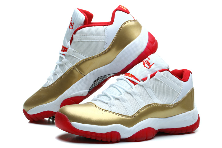 Air Jordan 11 Retro Low White Gold Red Shoes
