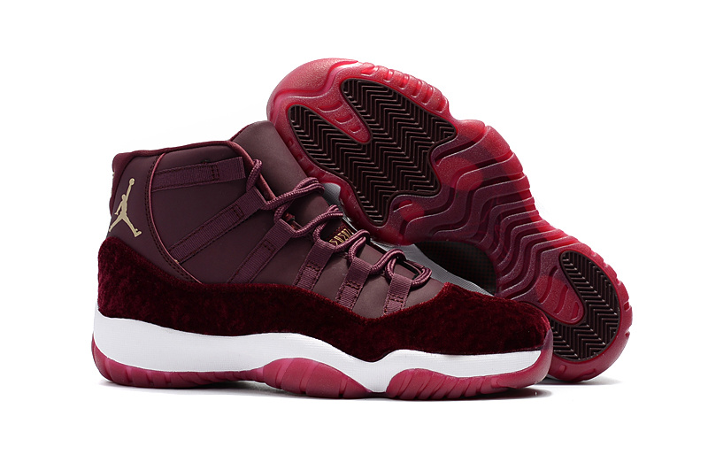 Air Jordan 11 Velvet Maroon Gold Flower Print - Click Image to Close