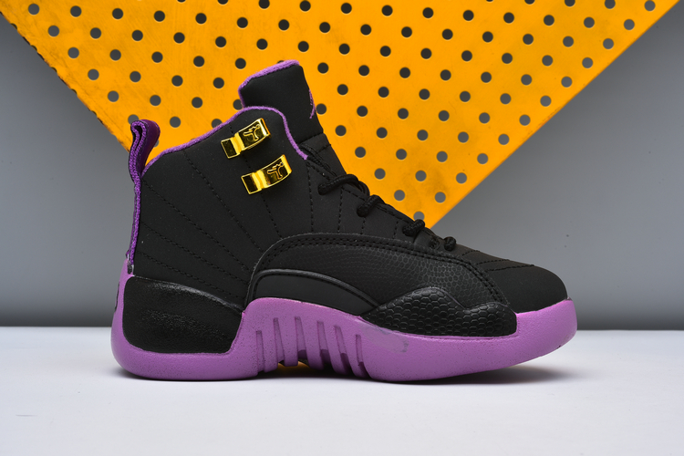 Air Jordan 12 Black Purple Shoes For Kids - Click Image to Close