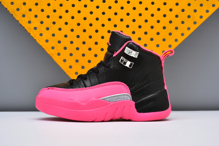 Air Jordan 12 Pink Black Silver Shoes For Kids