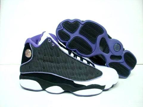 New Air Jordan Retro 13 Black White Purple Footwear - Click Image to Close