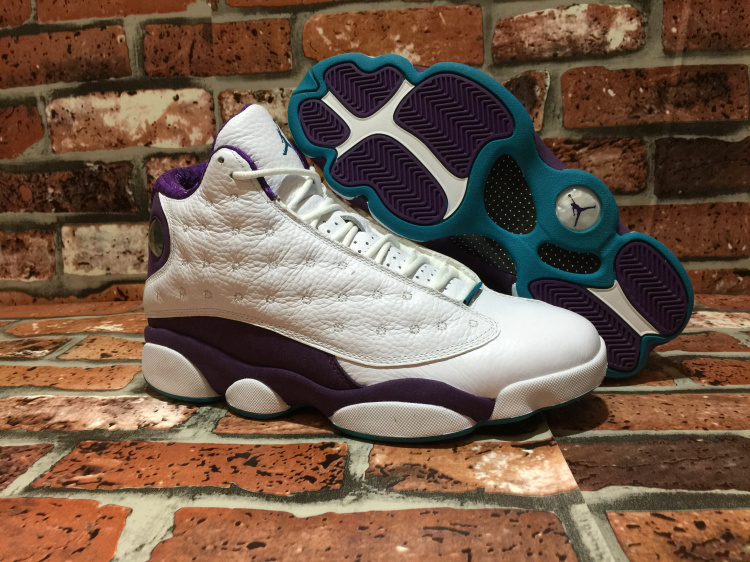 New Air Jordan Retro 13 Hornets White Purple Shoes - Click Image to Close