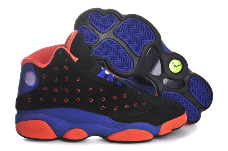 Air Jordan 13 Suede Black Blue Orange Shoes - Click Image to Close