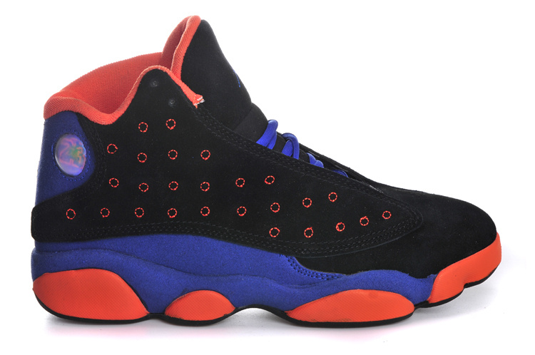 Air Jordan 13 Suede Black Blue Orange Shoes - Click Image to Close