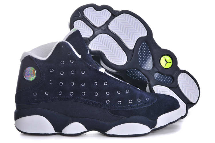 Air Jordan 13 Suede Dark Blue White Shoes - Click Image to Close