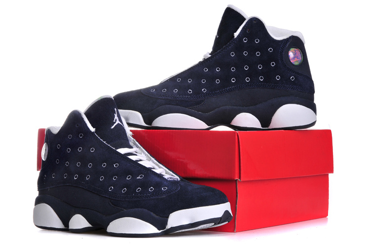 Air Jordan 13 Suede Dark Blue White Shoes - Click Image to Close