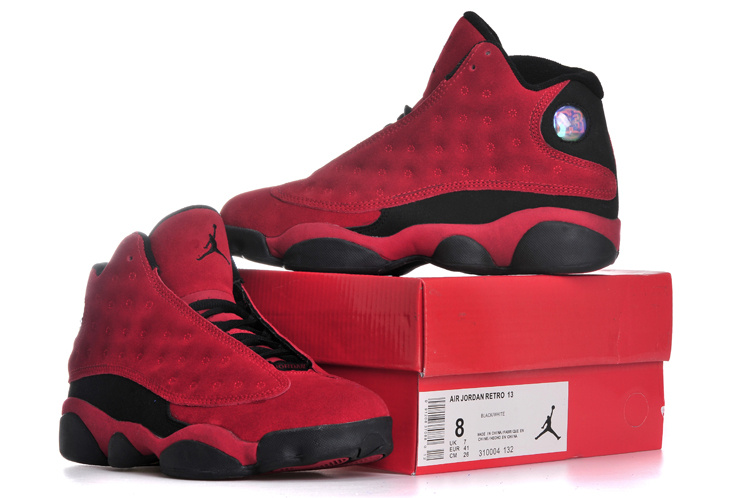 Air Jordan 13 Suede Dark Red Black Shoes - Click Image to Close