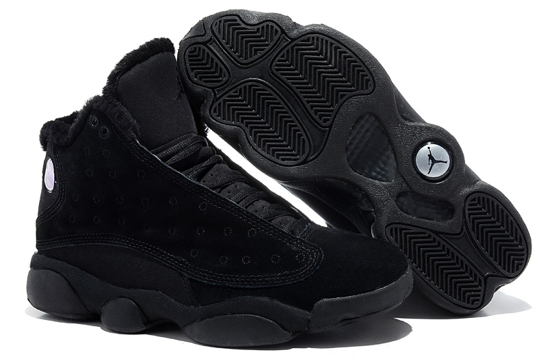 2013 Comfortable Air Jordan 13 Wool All Black Shoes - Click Image to Close