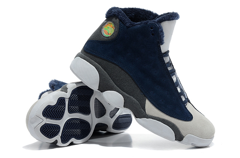 2013 Comfortable Air Jordan 13 Wool Blue White Grey Shoes