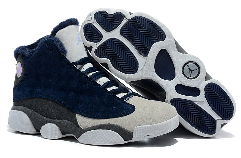 2013 Comfortable Air Jordan 13 Wool Blue White Grey Shoes