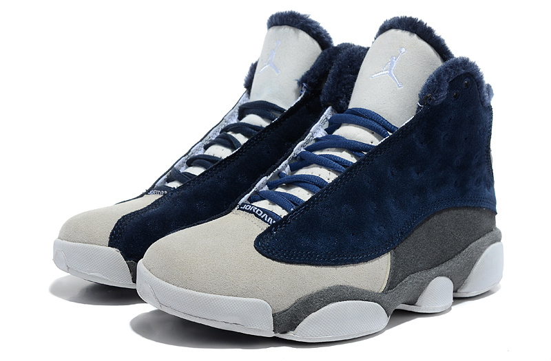 2013 Comfortable Air Jordan 13 Wool Blue White Grey Shoes