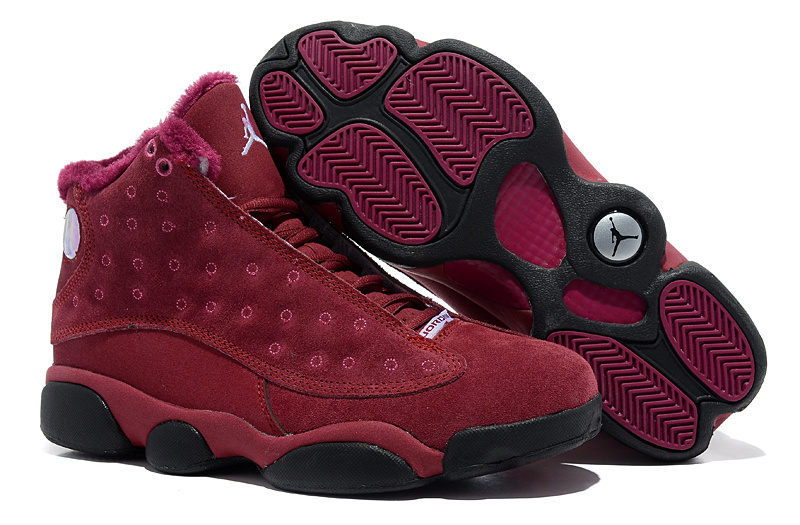 2013 Comfortable Air Jordan 13 Wool Wine Red Black Shoes