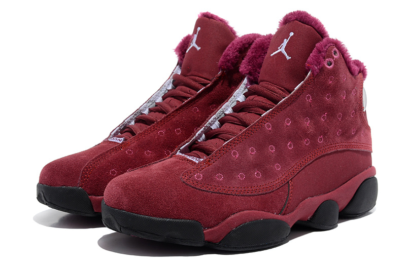 2013 Comfortable Air Jordan 13 Wool Wine Red Black Shoes - Click Image to Close