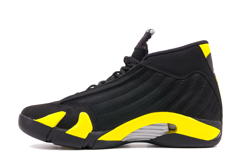 Air Jordan 14 Retro Thunder Black Vibrant Yellow White 2014 July - Click Image to Close