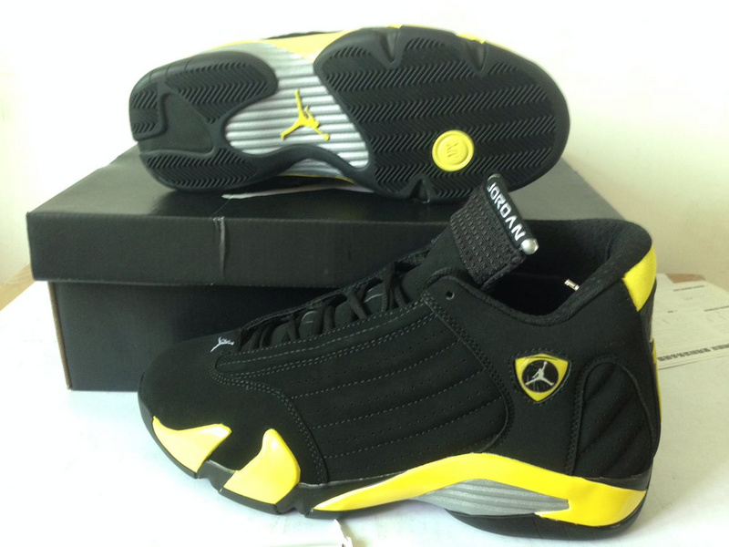 New Air Jordan Retro 14 Thunder Black Yellow Shoes - Click Image to Close