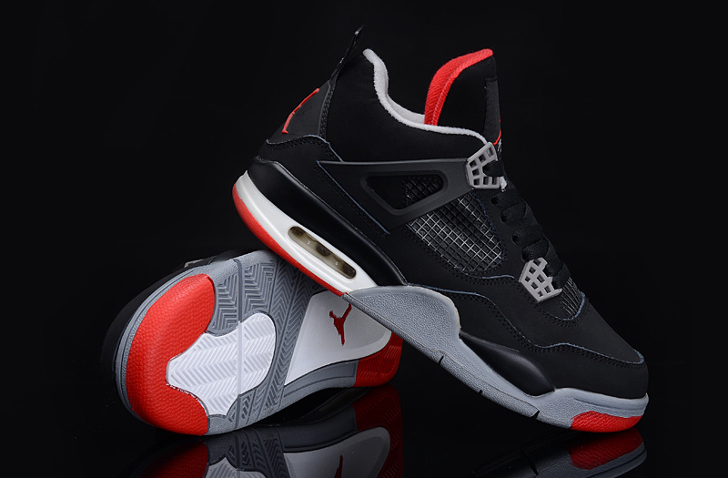 Authentic Jordan 4 Black Grey Red For Women