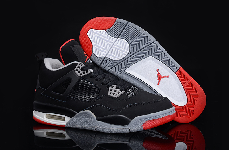 Authentic Jordan 4 Black Grey Red For Women - Click Image to Close