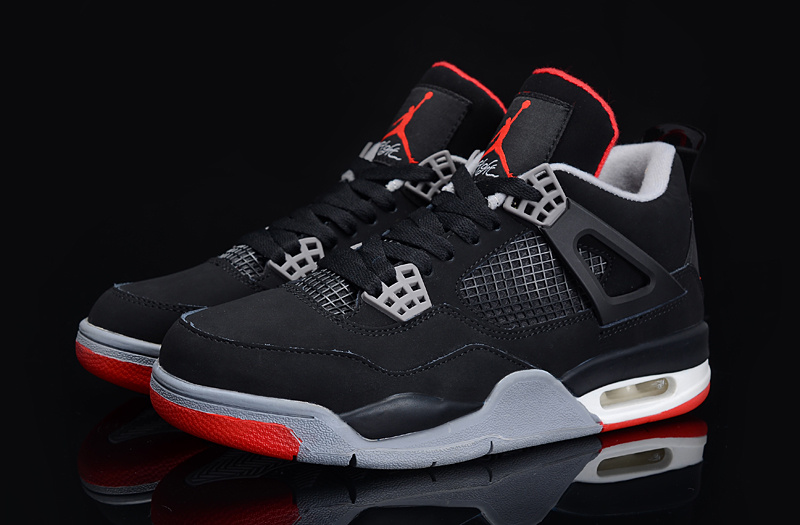 Authentic Jordan 4 Black Grey Red For Women