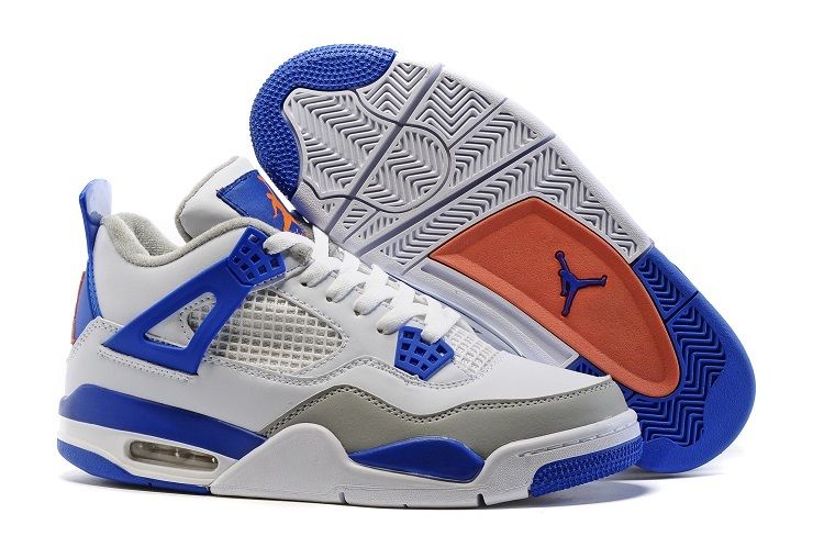 Air Jordan 4 Knicks White Hyper Orange Deep Royal Blue Wolf Grey - Click Image to Close