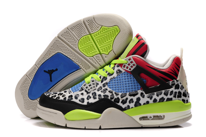 Authentic 2013 Air Jordan 4 Leopard Print White Black Green Red Shine Shoes - Click Image to Close