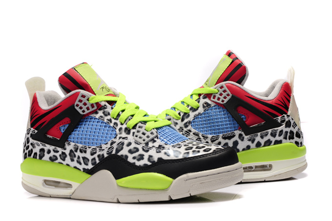 Authentic 2013 Air Jordan 4 Leopard Print White Black Green Red Shine Shoes - Click Image to Close
